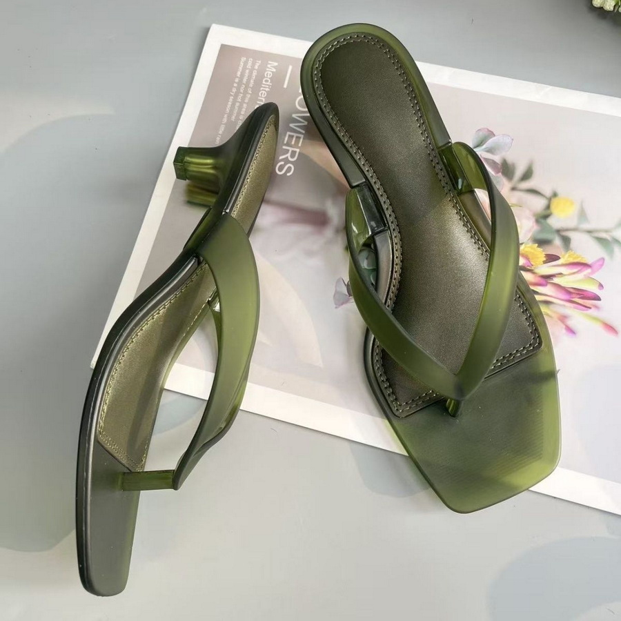 Square Toe Mule - Sandal Thong PVC Hijau Zaitun Korea