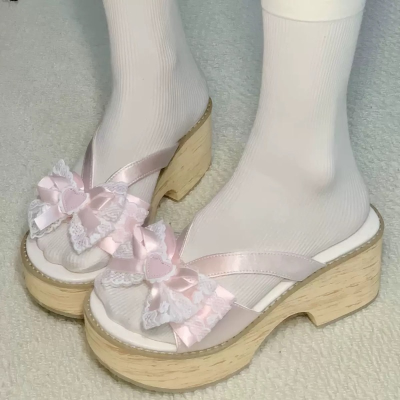 Square Toe Mule - Sandal Platform Tebal Motif Kayu Sweet