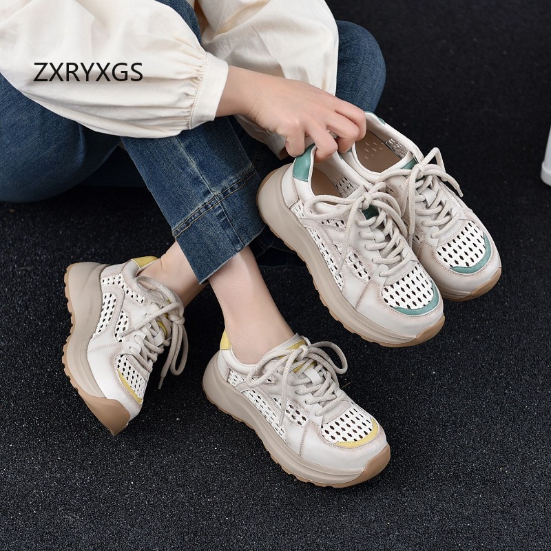 Women Shoes Size 4 In Cm - ZXRYXGS Sepatu Kets Berongga Kulit Asli