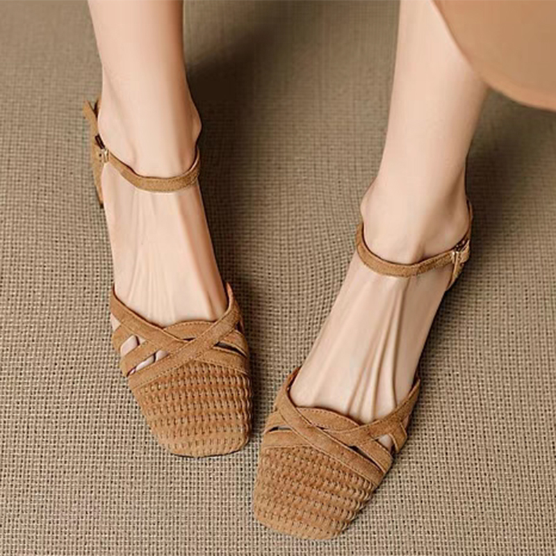 Sandal Hak Tinggi Tenun Retro  - Square Toe Mule ulasan dan harga